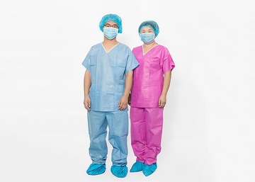 Medical 42g Blue SMS Nonwoven Disposable Scrub Suit